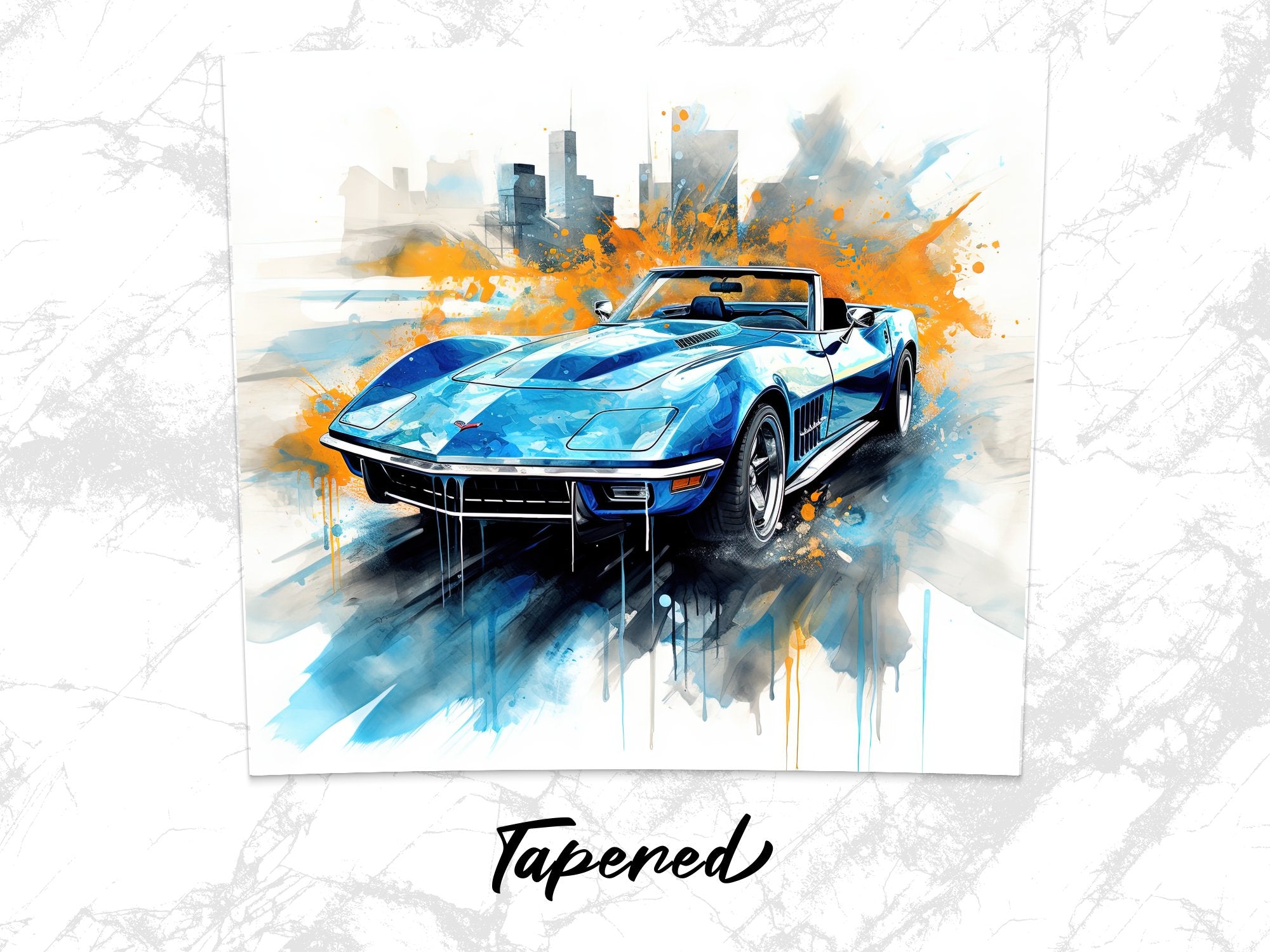 Blue Convertible Corvette Cityscape Watercolor Tumbler Wrap | 20oz Tumbler Wrap Sublimation Design PNG - Gabe Atkins Designs