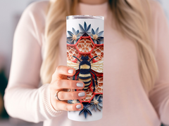 Blue and Red 3d intricate bee on Honeycomb 20 oz Skinny Tumbler Wrap S | Honeycomb 20 oz Skinny Tumbler Wrap Sublimation Design, Seamless, Straight