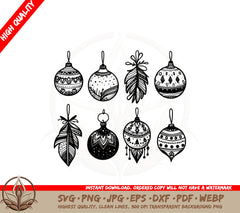 A Set Of Black And White Christmas Ornaments SVG - Boho Christmas Ornaments SVG