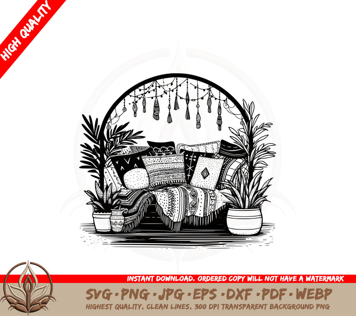 Boho Couch Scene SVG 