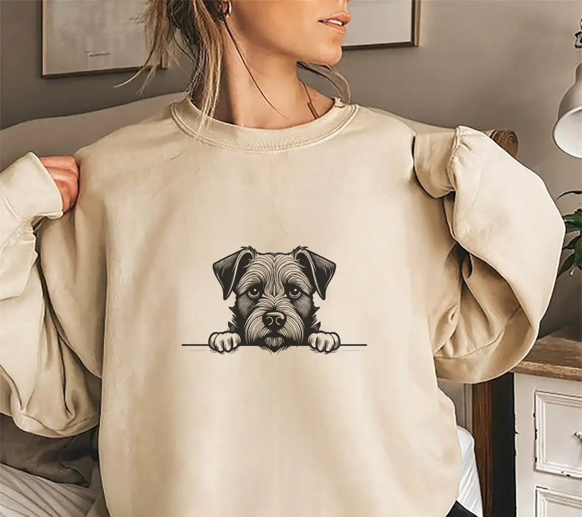 Border Terrier Peeking Over Wall -  SVG Drawing SVG