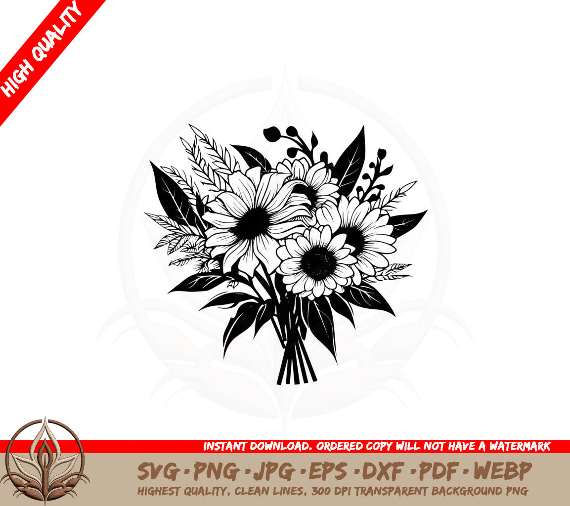 Bouquet of Sunflowers with Leaves SVG 