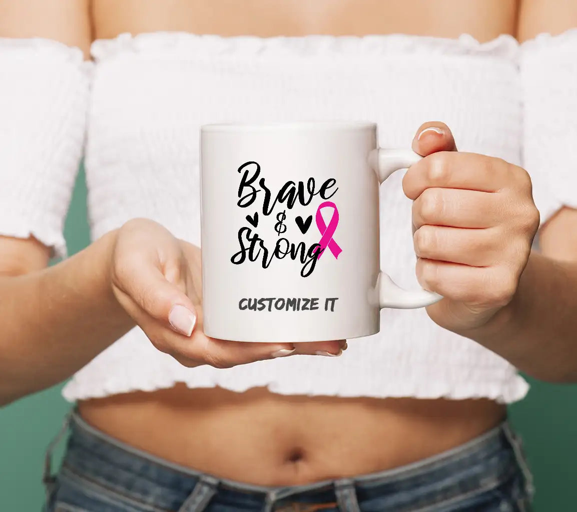 Brave & Strong Pink Ribbon SVG - Breast Cancer Awareness Design SVG