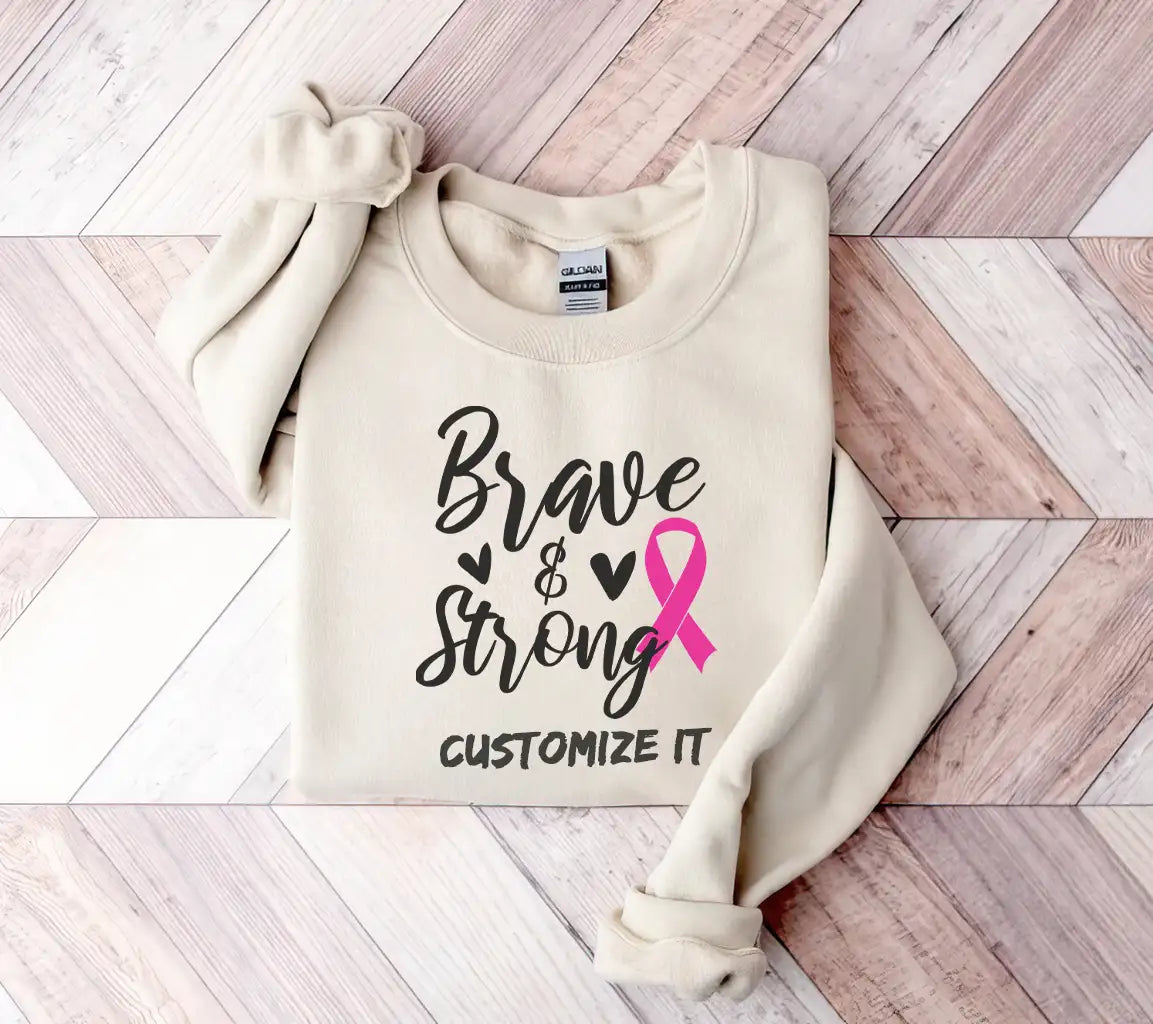 Brave & Strong Pink Ribbon SVG - Breast Cancer Awareness Design SVG