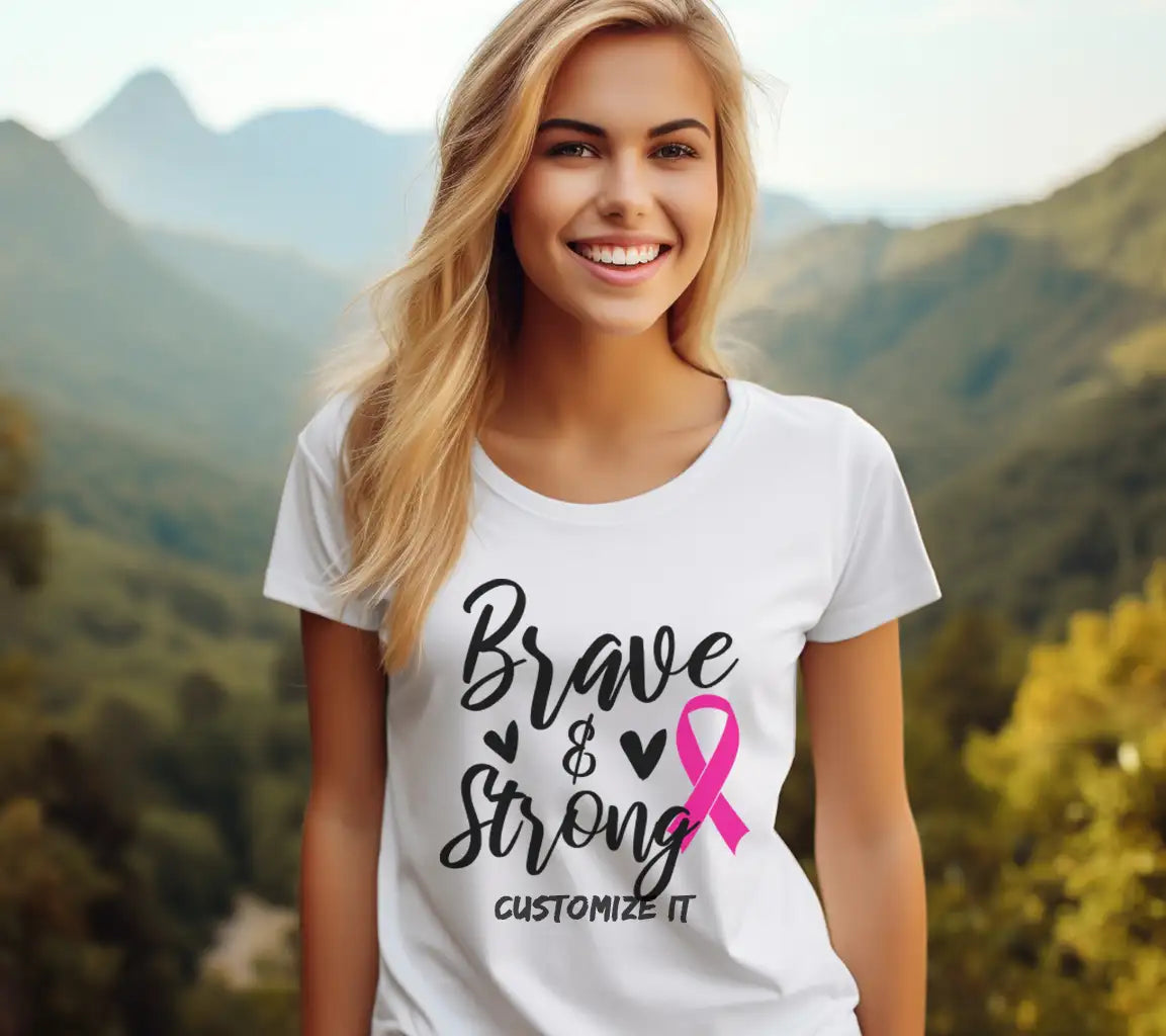 Brave & Strong Pink Ribbon SVG - Breast Cancer Awareness Design SVG