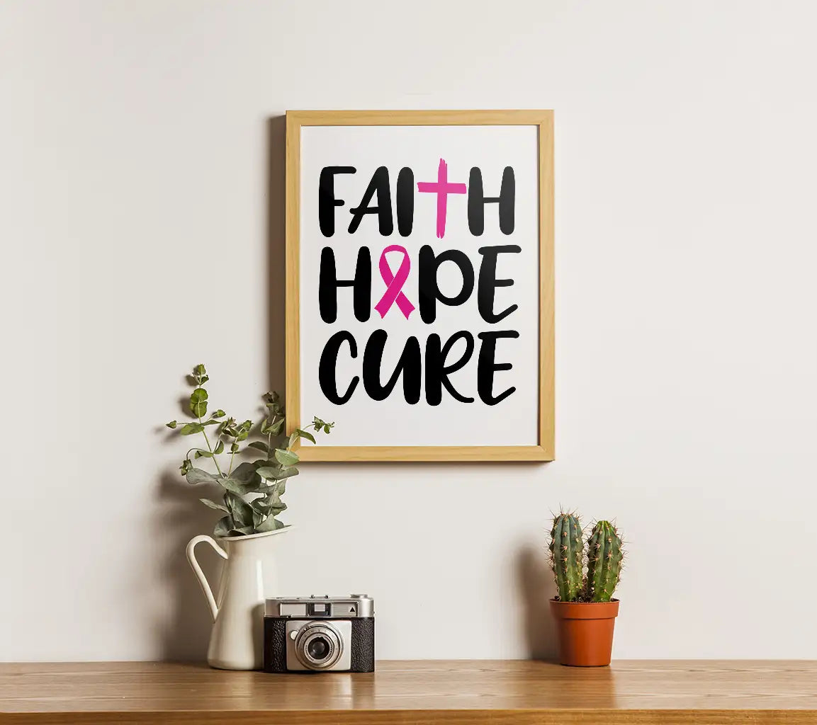 Faith, Hope, Cure Pink Ribbon Cross SVG - Breast Cancer Design SVG