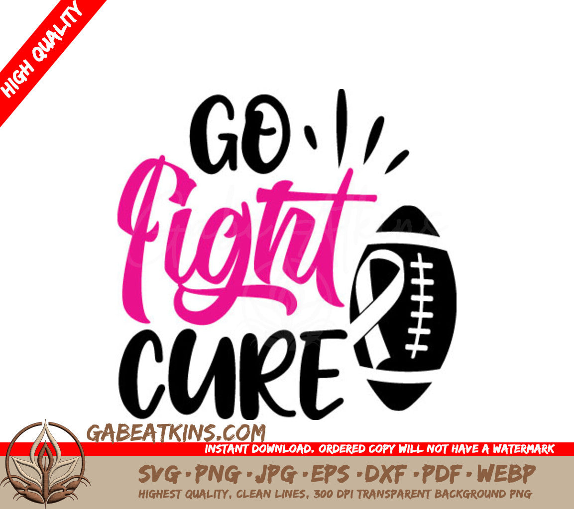 Pink Ribbon Football SVG - Go Fight Cure - Breast Cancer Awareness SVG