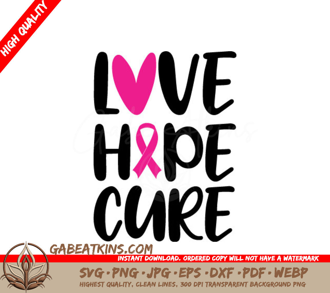 Pink Ribbon Love Hope Cure SVG for Breast Cancer Awareness SVG