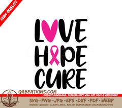 Pink Ribbon Love Hope Cure SVG for Breast Cancer Awareness SVG