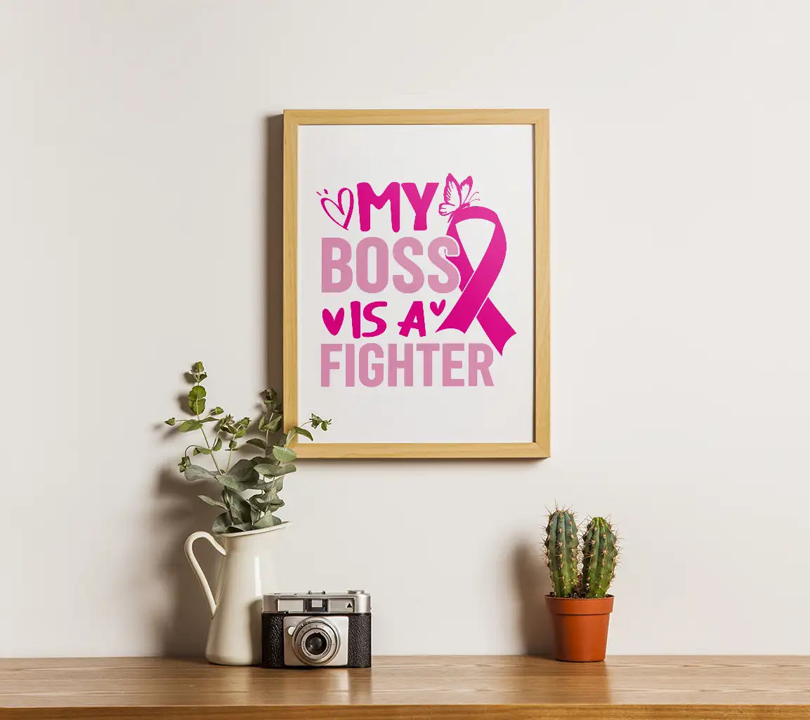 My Boss Is A Fighter Pink Ribbon SVG - Breast Cancer Awareness SVG