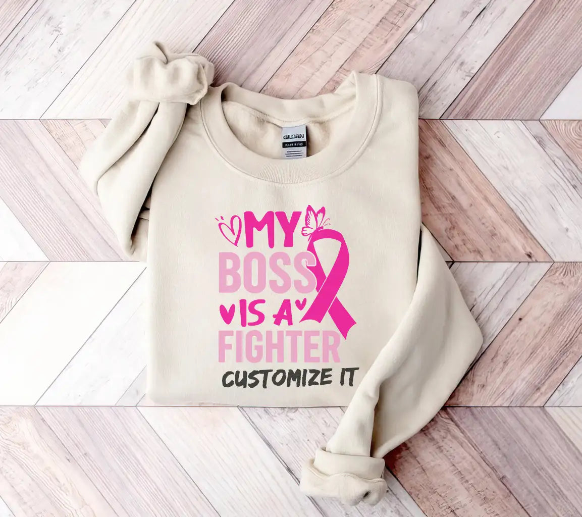 My Boss Is A Fighter Pink Ribbon SVG - Breast Cancer Awareness SVG