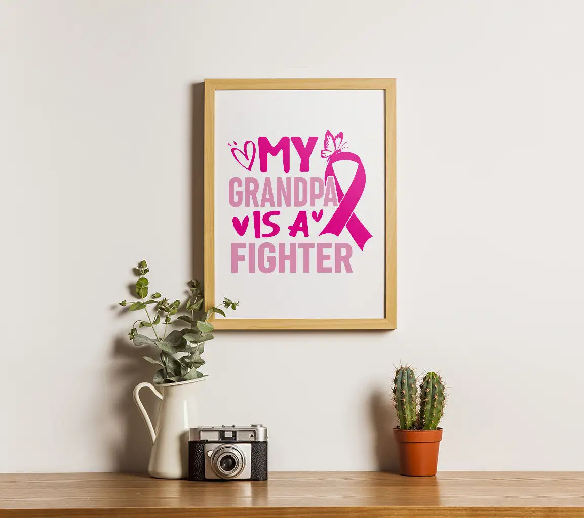 My Grandpa Is A Fighter Pink Ribbon SVG - Breast Cancer Support SVG