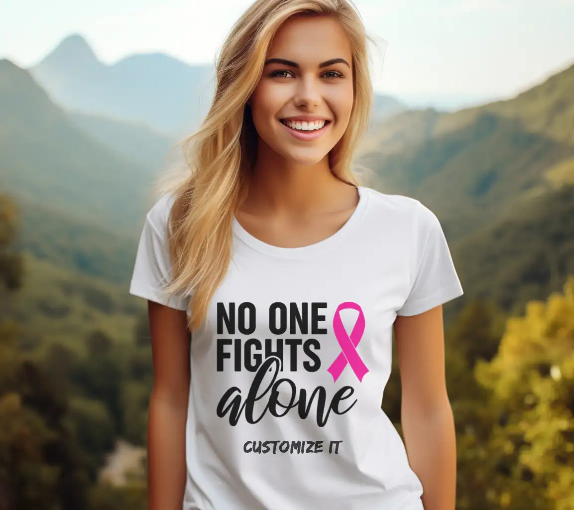 Pink Ribbon No One Fights Alone SVG - Breast Cancer Awareness Design SVG