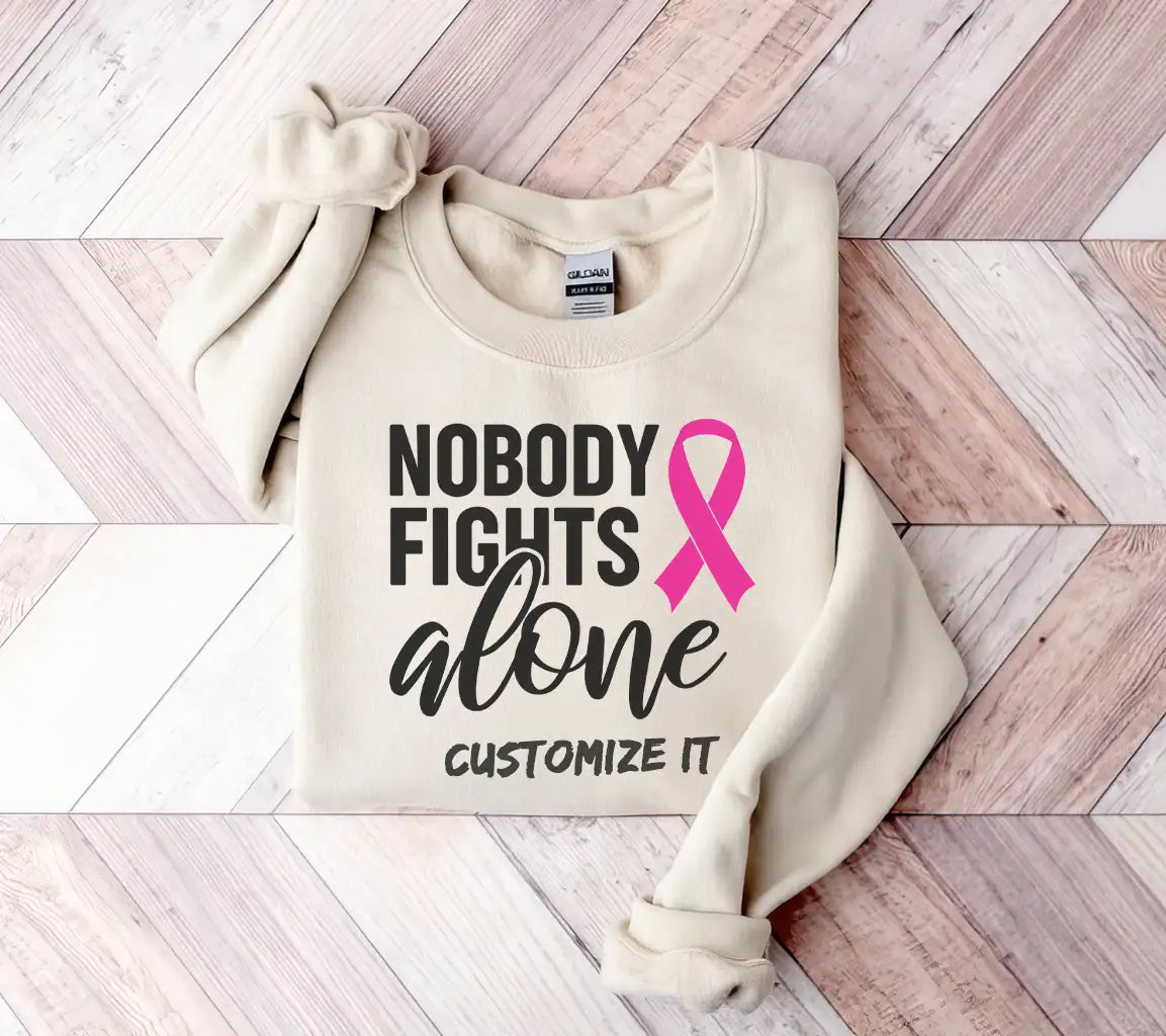 Pink Ribbon Nobody Fights Alone SVG - Breast Cancer Awareness SVG