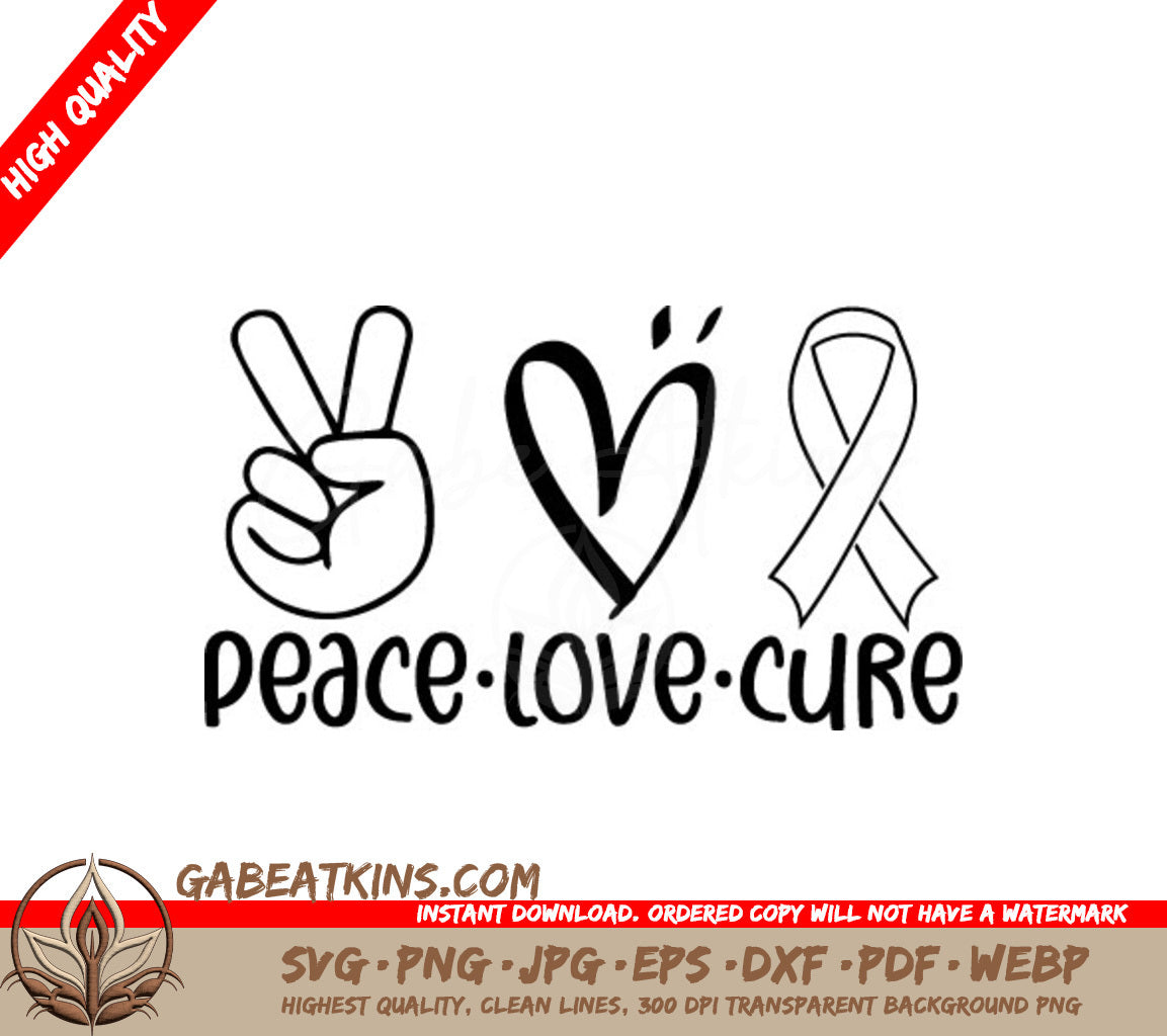 Peace Love Cure SVG - Breast Cancer Awareness Ribbon Design SVG