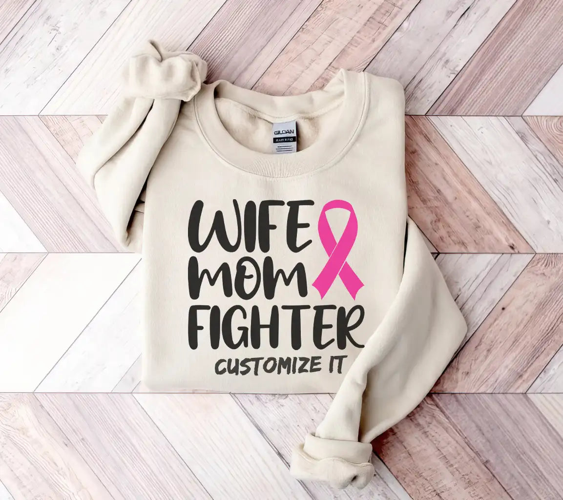 Wife Mom Fighter Pink Ribbon SVG - Breast Cancer Awareness Design SVG