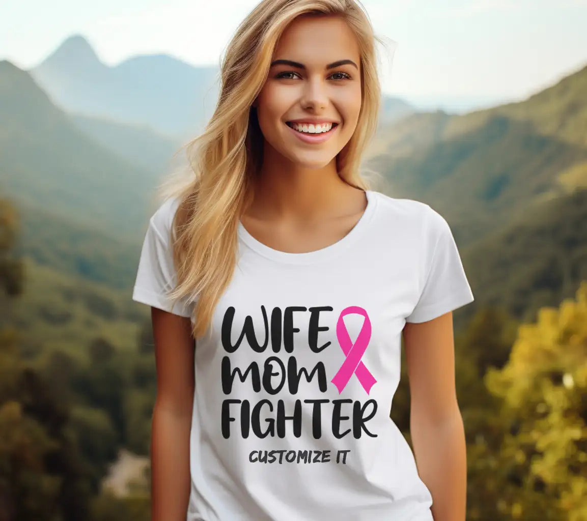 Wife Mom Fighter Pink Ribbon SVG - Breast Cancer Awareness Design SVG