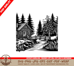 Bridge Beside Cabin SVG Digital Product File