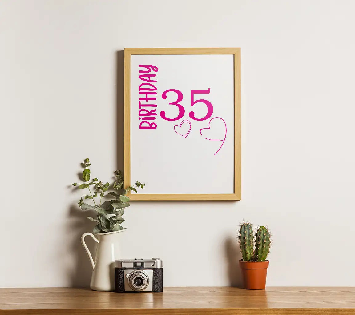 Pink Birthday Girl SVG with Number 35 & Hearts - Digital Download SVG