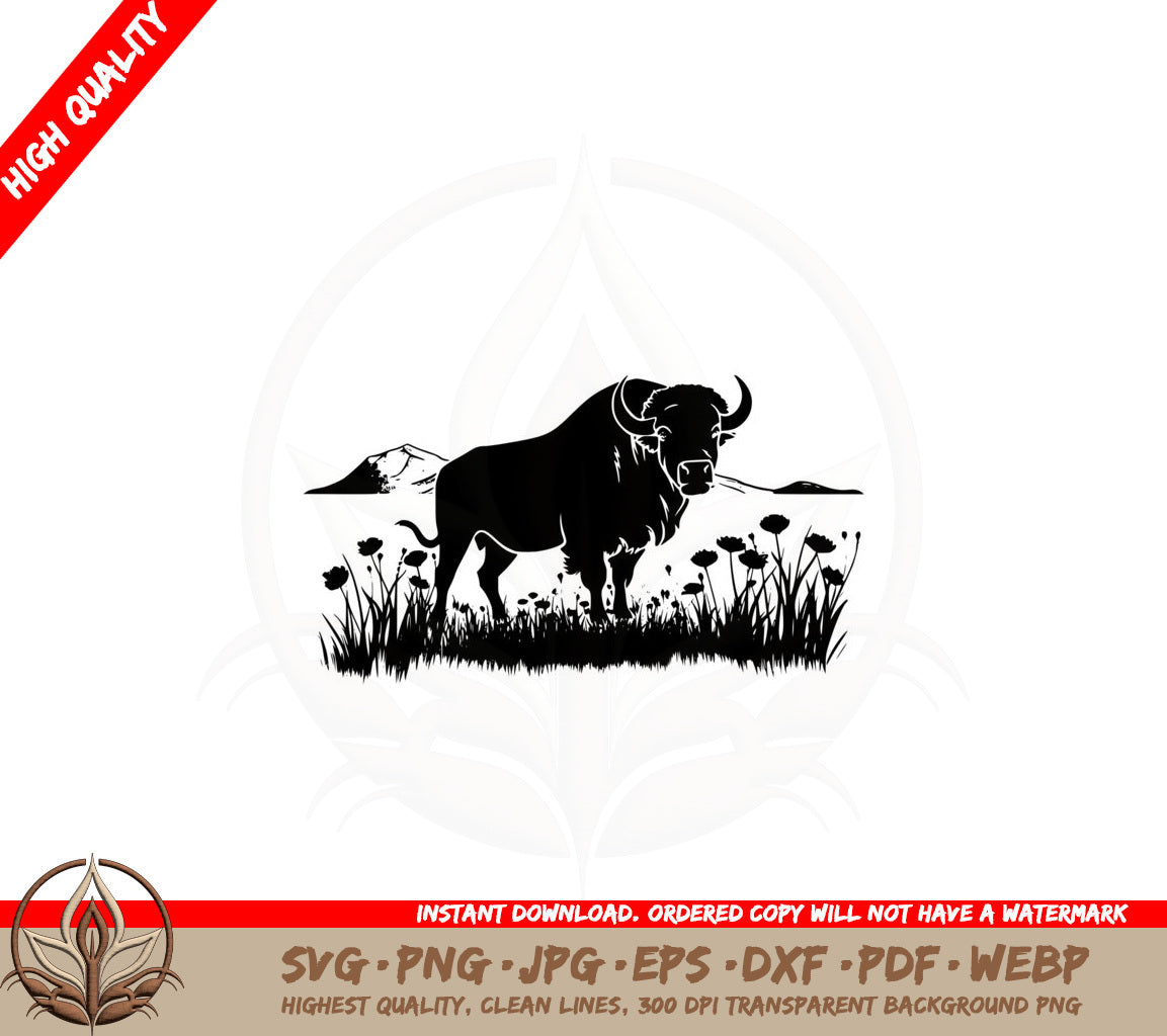 Bull Standing Among Wildflowers SVG 