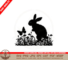 Bunny in Field with Butterfly SVG 