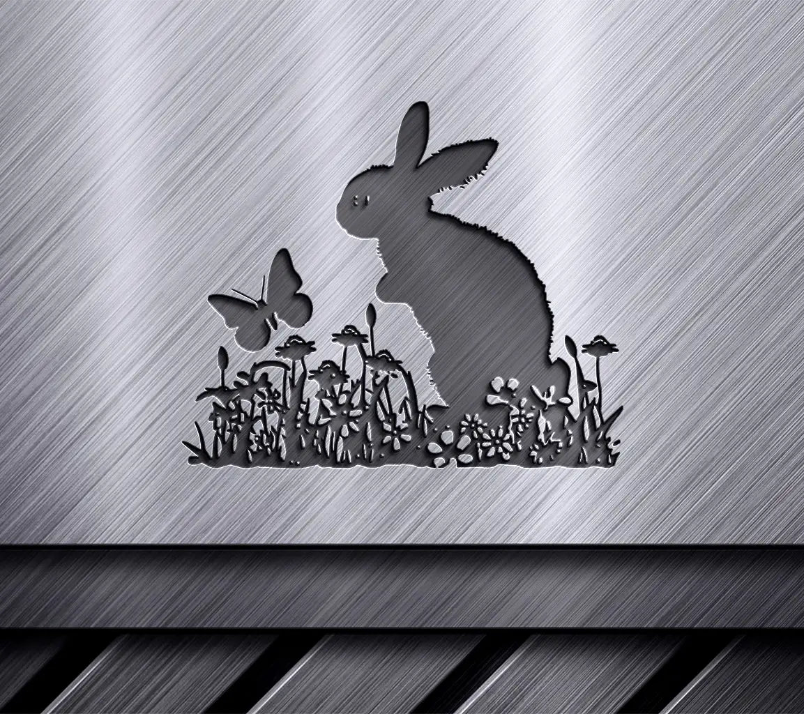 Bunny In Field With Butterfly