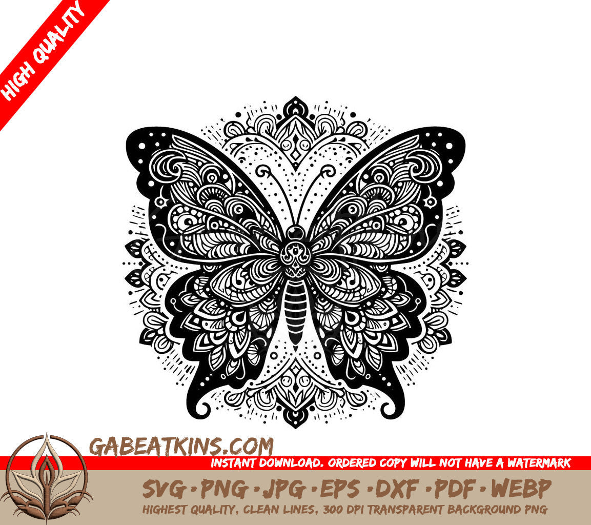 Butterfly Artistry SVG -  A Butterfly With A Circular Pattern Around It