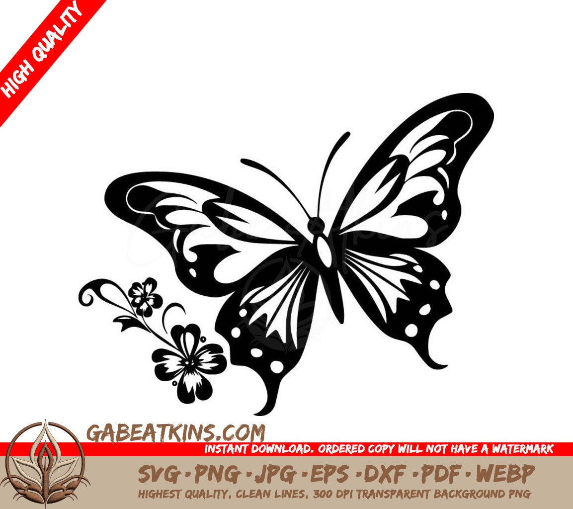 Butterfly Blossom Touch SVG - A Black And White Butterfly With A Flower Next To It