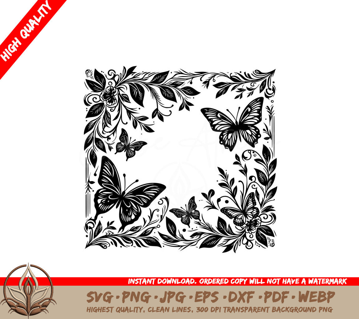 Butterfly Floral Frame SVG - Digital Product with Multiple Formats