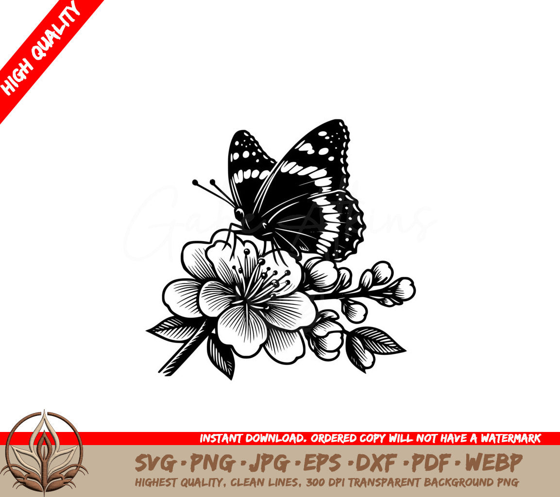 Butterfly Flower Perch SVG - Digital Product (Multiple Formats)