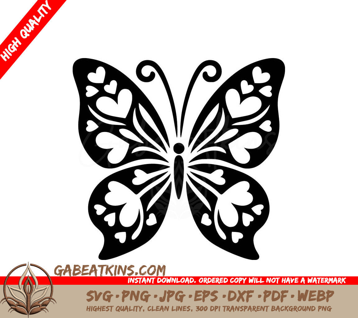 Butterfly Grace SVG - A Black And White Butterfly With Hearts On Its Wings