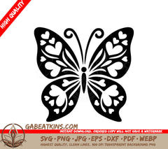 Butterfly Grace SVG - A Black And White Butterfly With Hearts On Its Wings