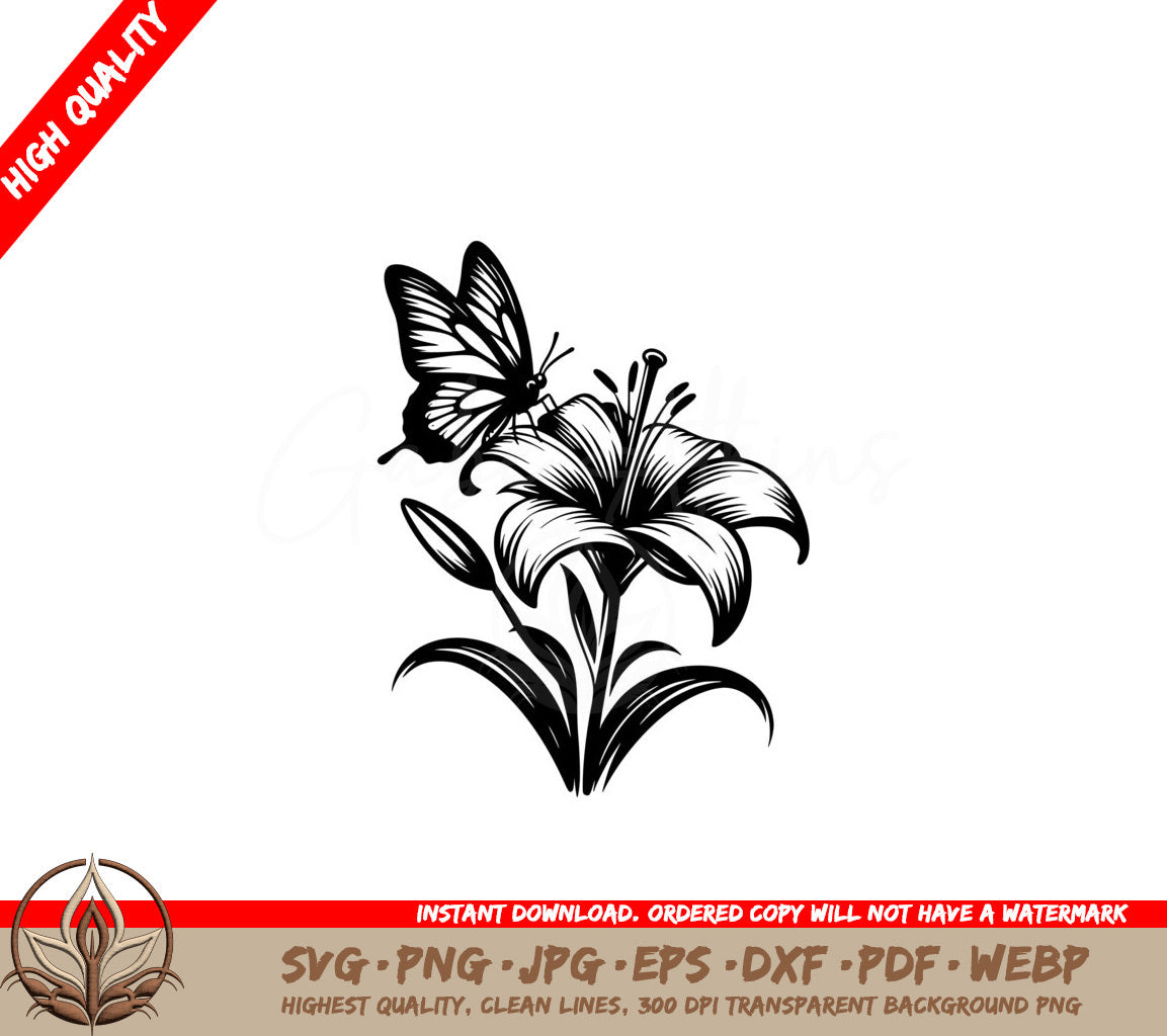 Butterfly Lily Secrets SVG -  A Butterfly On A Flower