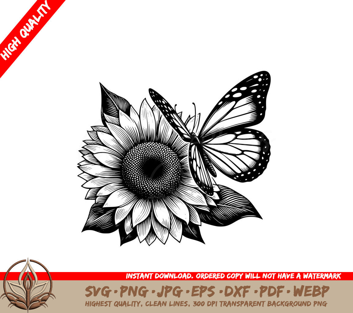 Butterfly Sunflower Perch SVG