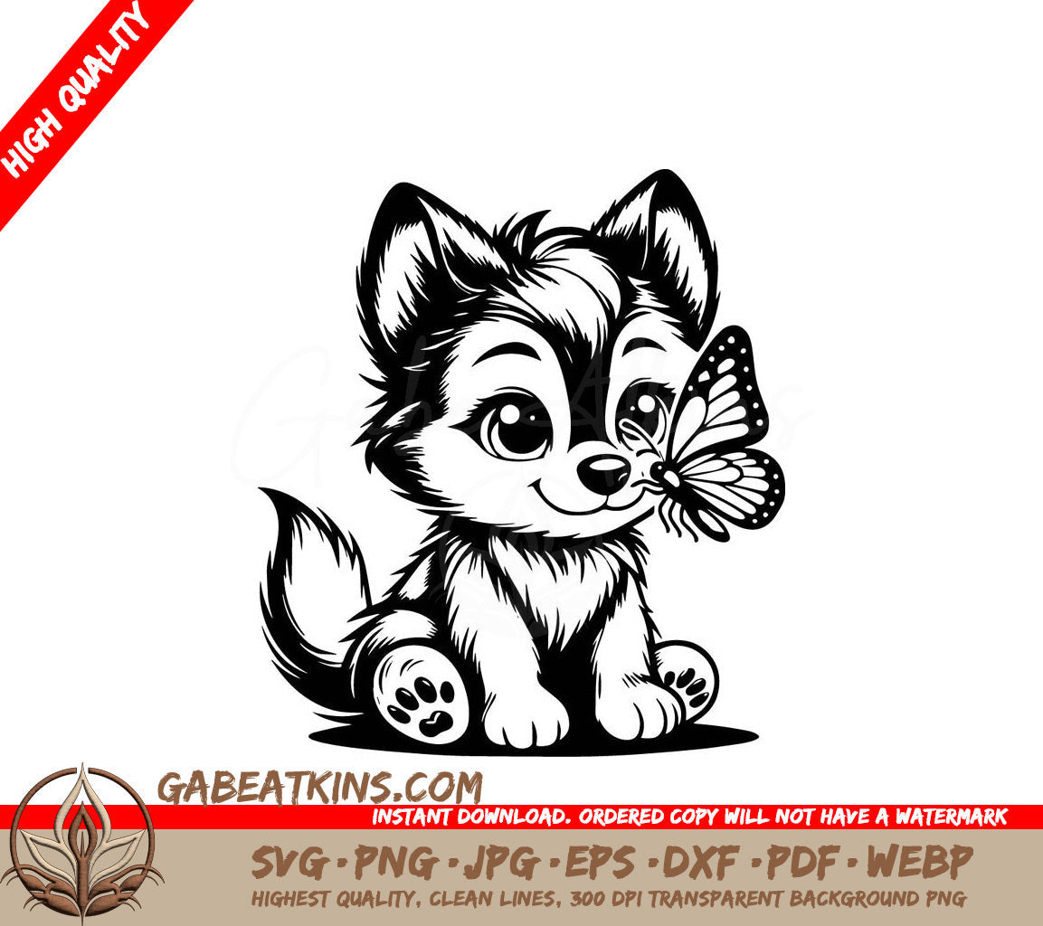 Butterfly Wolf SVG -  A Puppy With A Butterfly On Its Nose