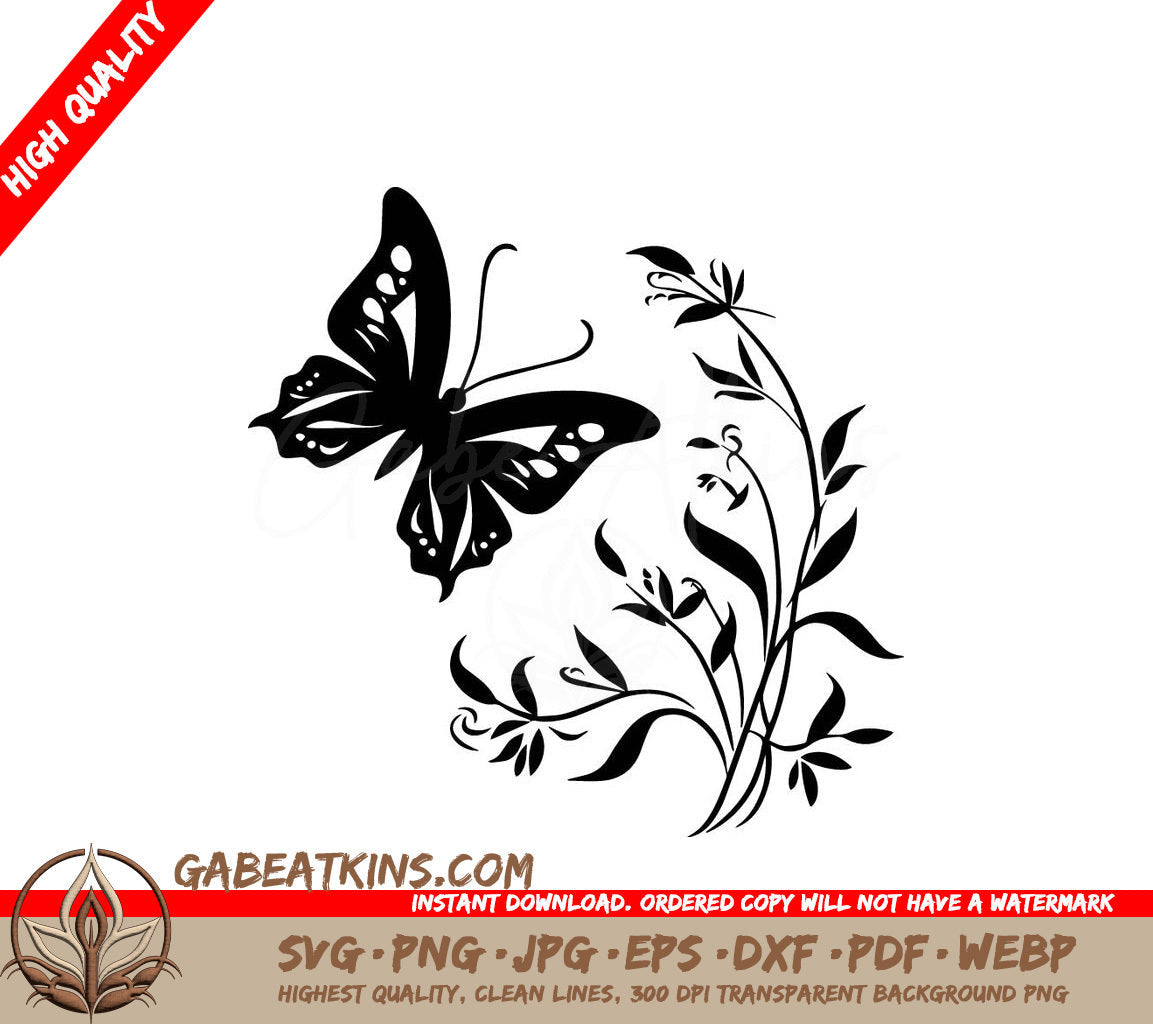 Butterfly and Flora SVG -  A Butterfly And Flowers