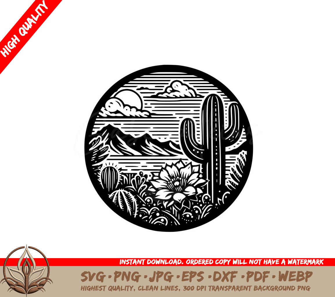 Cactus Mountain Circle SVG - Digital product with versatile file formats