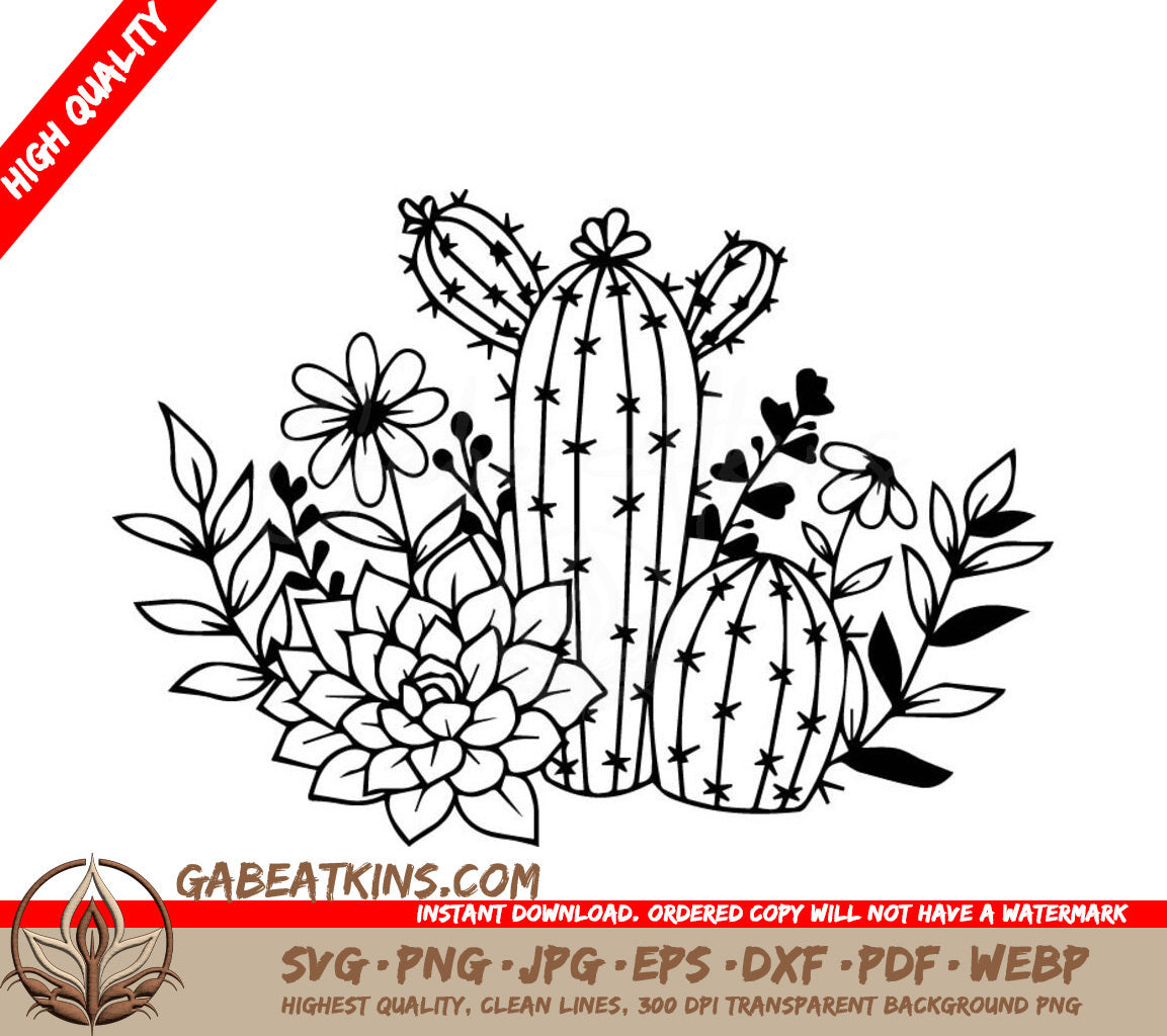  A Cactus With Flowers And Leaves SVG - Cactus SVG SVG