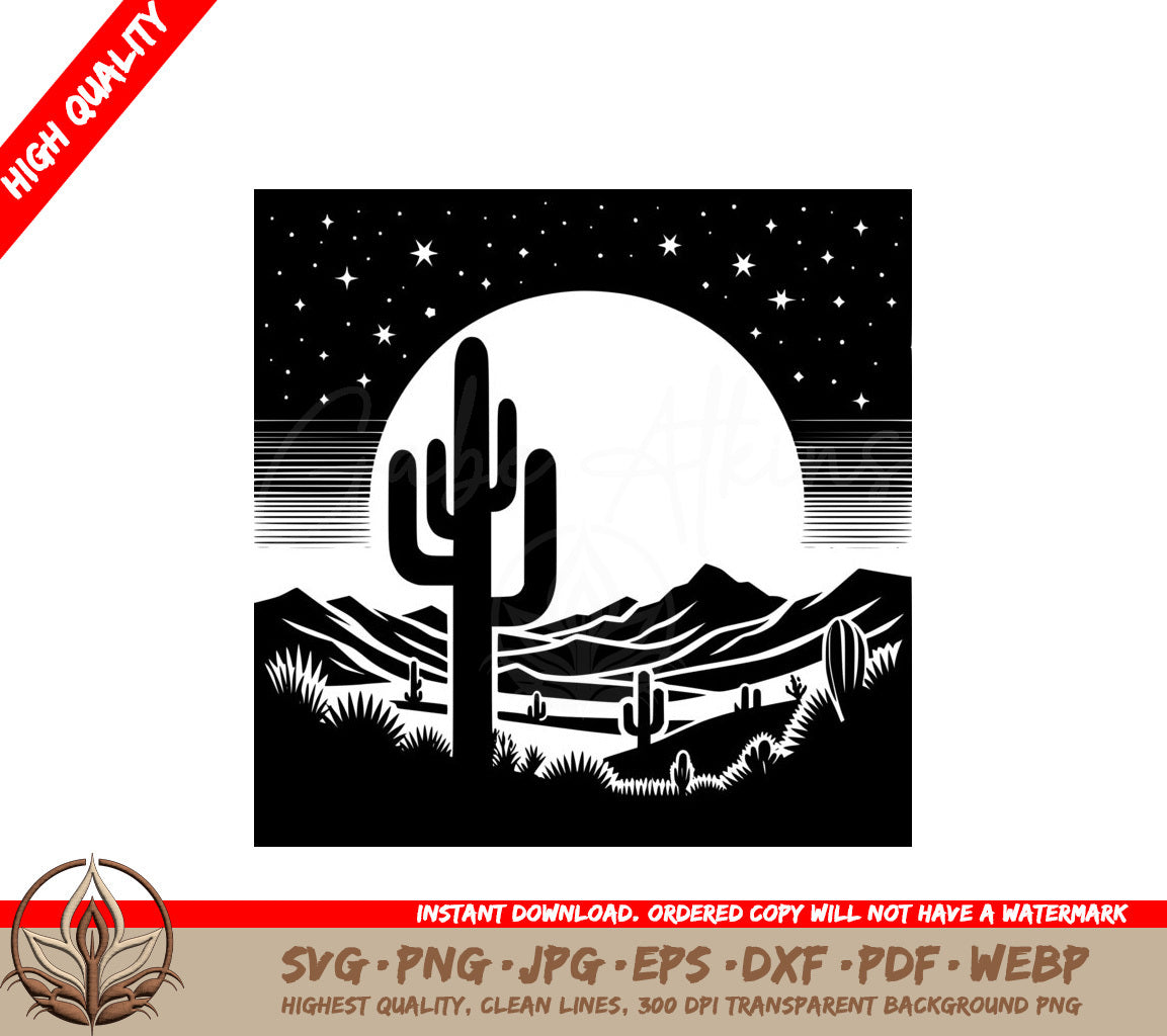 Cactus Under Starry Sky SVG Product