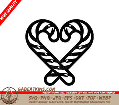 Two Crossed Candy Canes In The Shape Of A Heart SVG - Candy Cane Heart SVG