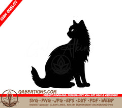 A Black Silhouette Of A Cat Sitting On A White Background SVG - Captivating Feline SVG