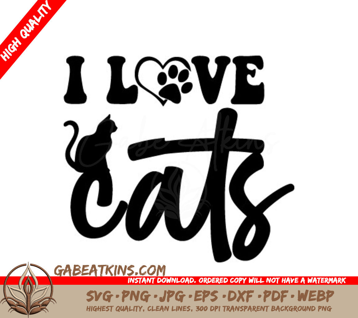  I Love Cats Silhouette SVG Design SVG