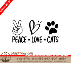 Peace Love Cats SVG - Peace Sign, Heart & Paw Print Design SVG