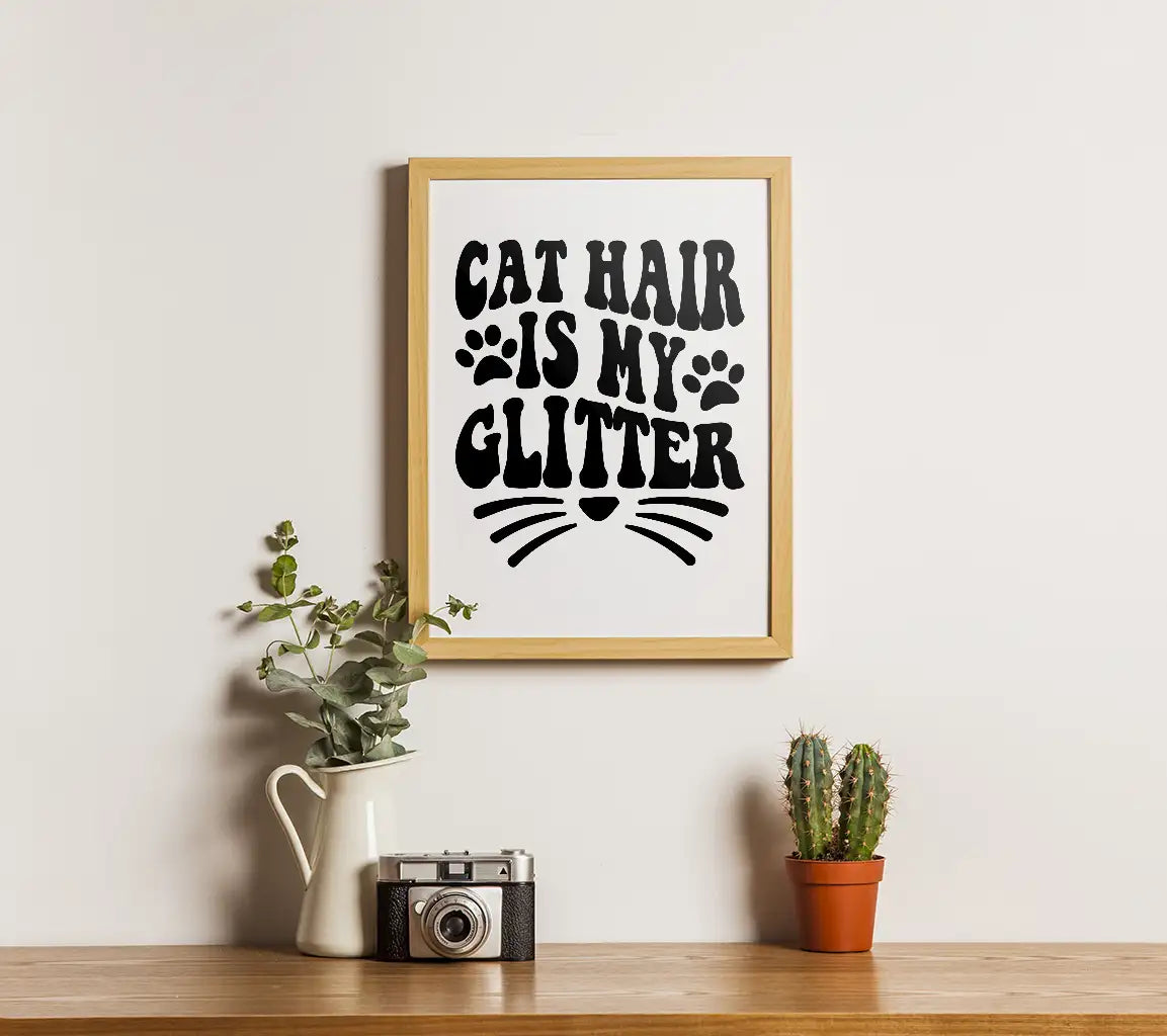 Cat Hair Is My Glitter SVG - Funny Cat Quote with Paw Prints and Whiskers SVG