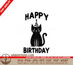 A Black Cat Wearing A Party Hat Says Happy Birthday SVG - Cat Birthday Celebration SVG