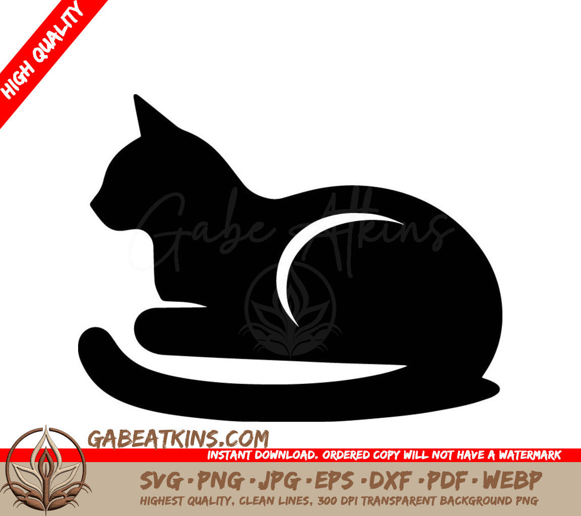 A Black And White Silhouette Of A Cat Laying Down SVG - Cat Nap Silhouette SVG