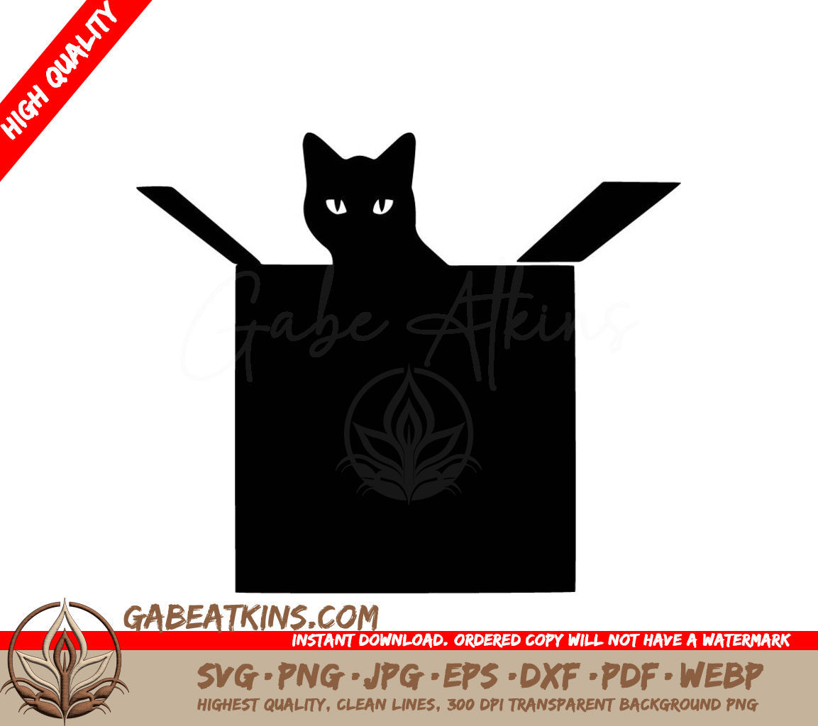 A Black Cat Is Sticking Its Head Out Of A Cardboard Box SVG - Cat in a Box SVG