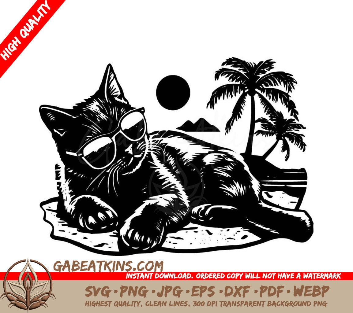  A Cat Wearing Sunglasses SVG - Cat on the Beach SVG