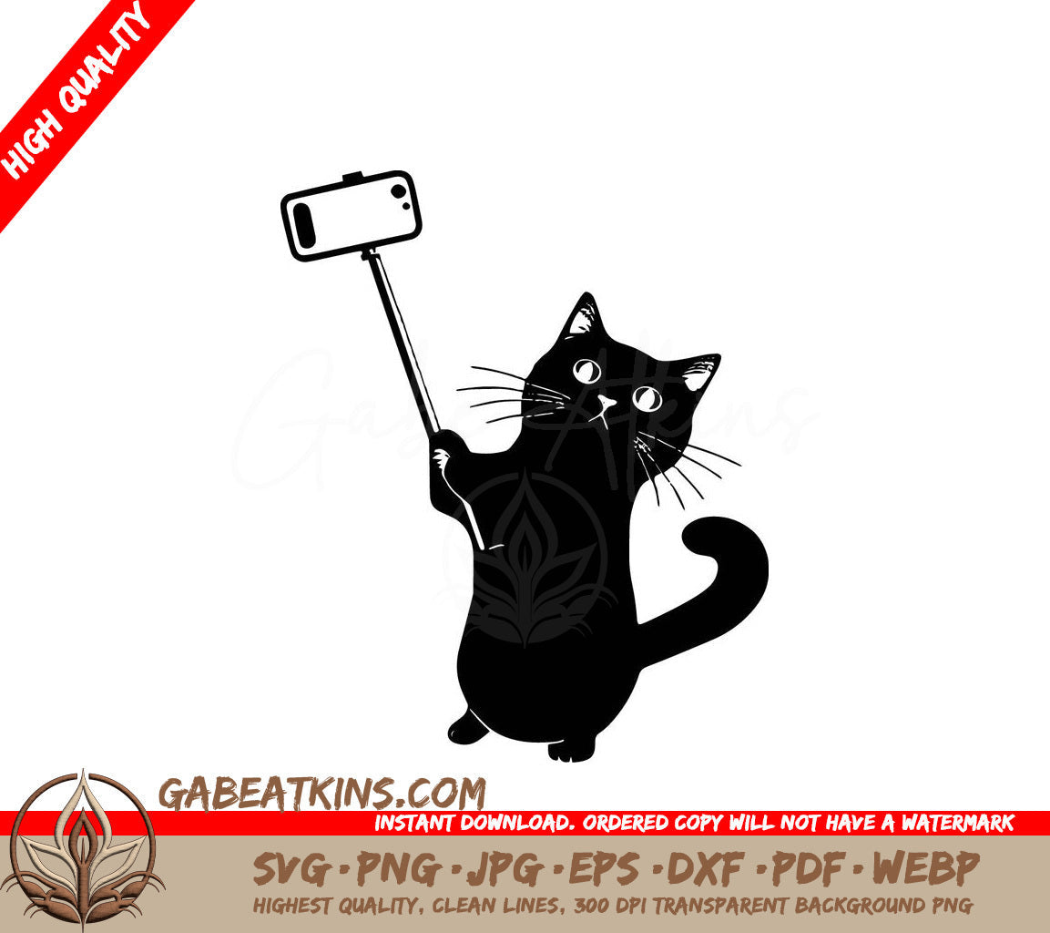 A Black Cat Is Taking A Selfie With A Selfie Stick SVG - Cat with Selfie Stick SVG