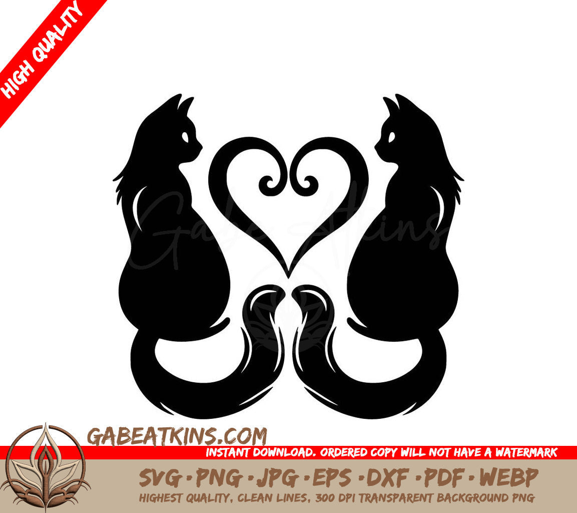 Two Black Cats Making A Heart With Their Tails SVG - Cats in Love SVG